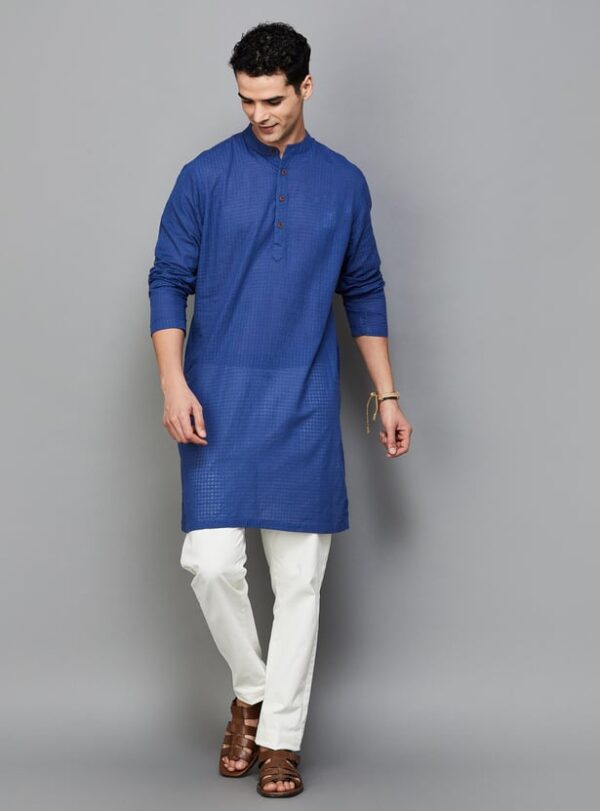 MELANGE Men Checked Regular Fit Kurta - Image 5