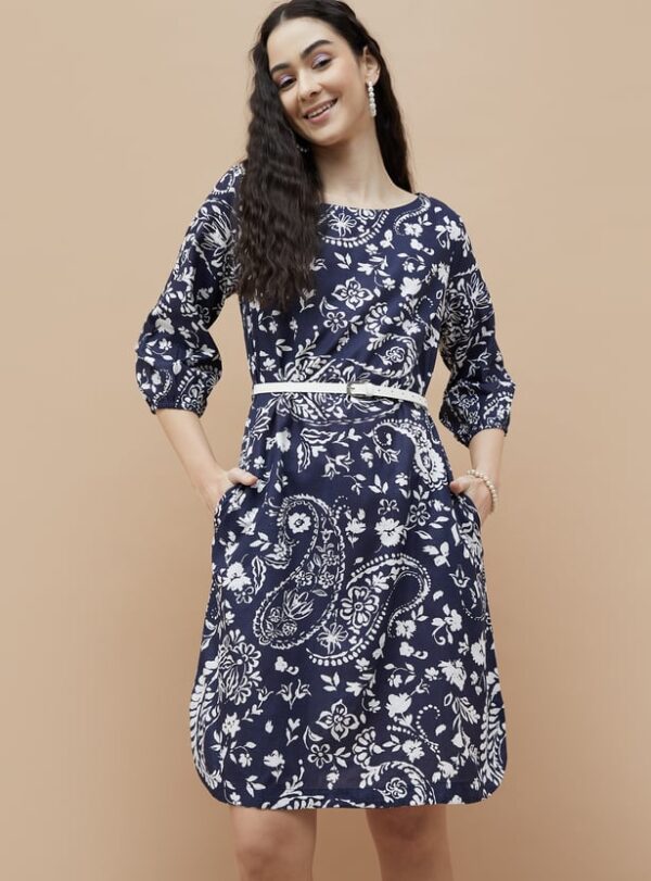 COLOUR ME Floral Print Dress with Belt
