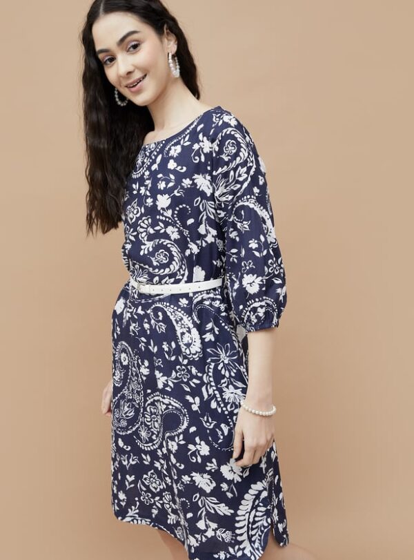 COLOUR ME Floral Print Dress with Belt - Image 2