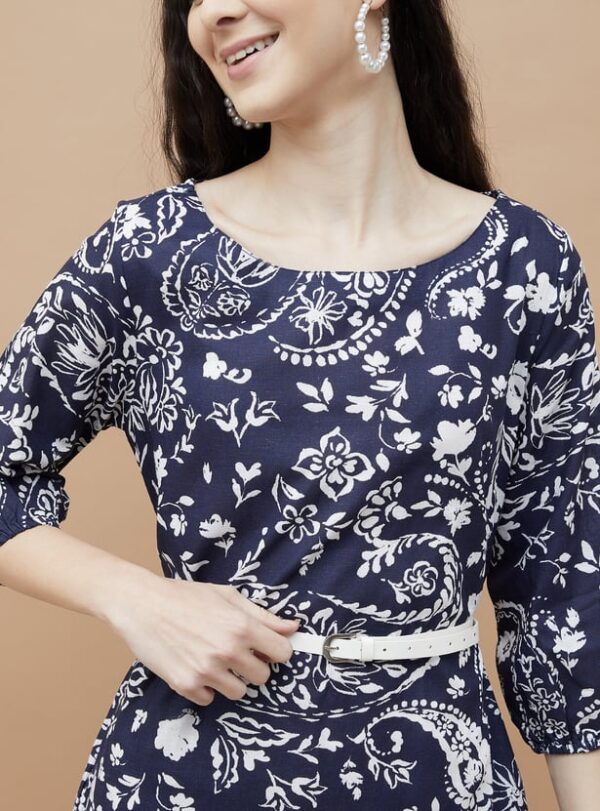 COLOUR ME Floral Print Dress with Belt - Image 3