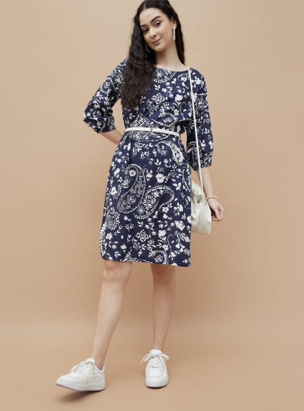 COLOUR ME Floral Print Dress with Belt - Image 4