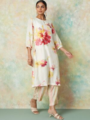 MELANGE Floral Print Straight Kurta Set
