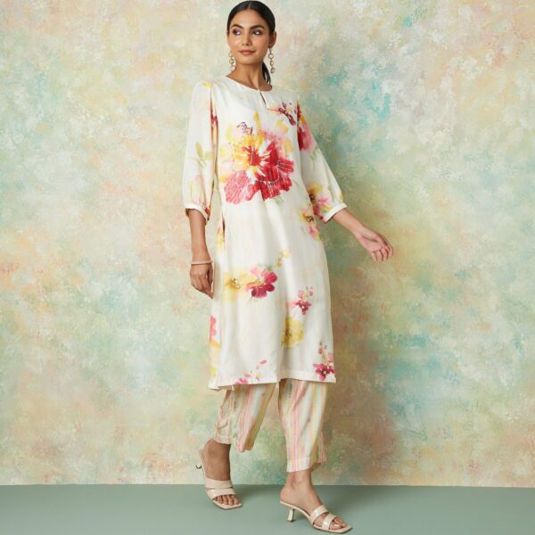 MELANGE Floral Print Straight Kurta Set
