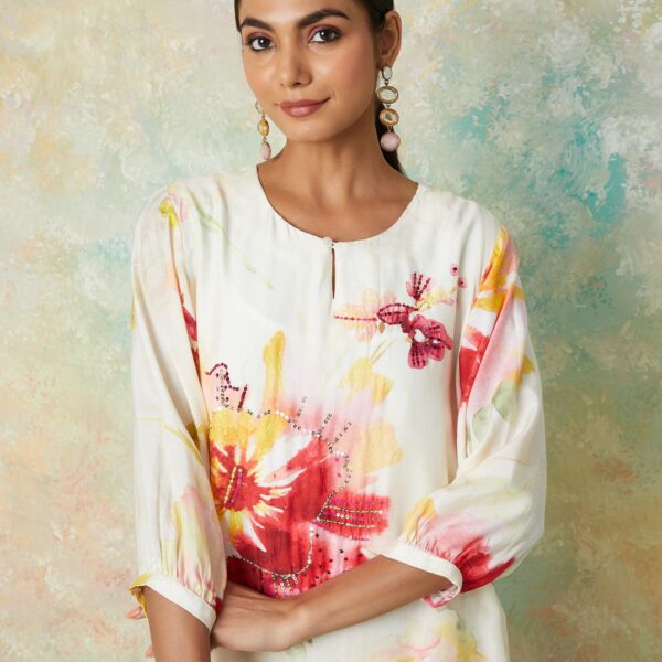 MELANGE Floral Print Straight Kurta Set