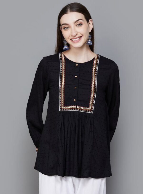 W Women Embroidered Round Neck Top